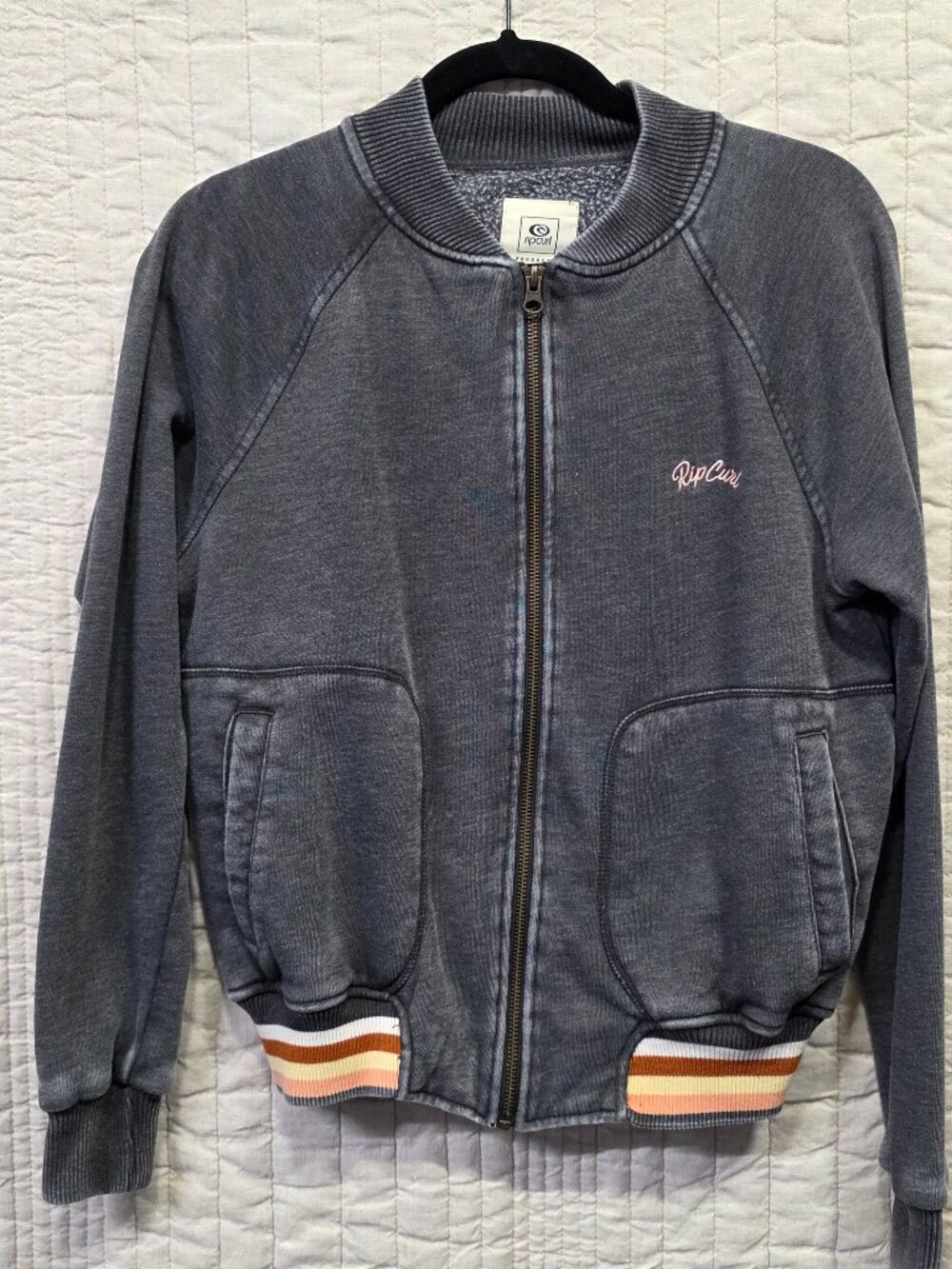 Rip Curl Faded Acid Wash Bomber Zip Jacket | Size S